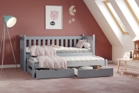 Łóżko parterowe wysuwane Swen z szufladami - szary, 80x160 Łóżko parterowe wysuwane Swen - kolor Szary - aranżacja