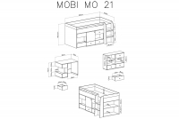 Łóżko piętrowe 90x200 z biurkiem i szafkami Mobi MO21 - biały / turkus Łóżko piętrowe 90x200 z biurkiem i szafkami Mobi MO21 - biały / turkus - schemat
