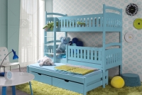 Łóżko piętrowe Amely 3-osobowe 80 x 190 Certyfikat łóżko 3-osobowe błękitne