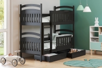 Łóżko piętrowe drewniane Amely z szufladami - czarny, 70x140 Łóżko piętrowe drewniane Amely - kolor czarny - aranżacja
