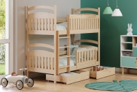 Łóżko piętrowe drewniane Amely z szufladami - sosna, 90x180 Łóżko piętrowe drewniane Amely - Kolor Sosna - aranżacja