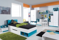 Łóżko piętrowe 90x200 z biurkiem i szafkami Mobi MO21 - biały / turkus meble dla dziecka 