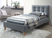 Łóżko tapicerowane Texas 90x200 - szary / dąb nowoczesne tapicerowane łóżko jednoosobowe