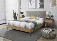 Tapicerowane łóżko Margarita 160x200 - popielaty / naturalny tapicerowane łóżko w naturalnej okleinie