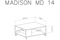 Stolik kawowy Madison MD14 - 90 cm - biały / dąb biszkoptowy Nowoczesna ława z wnękami Madison MD14 - biały / dąb biszkoptowy - wymiary