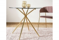 Okrągły stolik kawowy Azalia ze szklanym blatem 80 cm - złote nogi Okrągły stolik kawowy Azalia ze szklanym blatem 80 cm - złote nogi