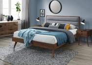 Drewniane łóżko z tapicerowanym wezgłowiem Orlando 160x200 - popielaty / orzech orlando łóżko popielaty / orzech (3p=1szt)