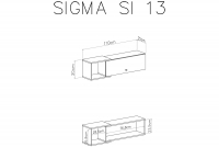 Półka wisząca Sigma SI13 z szafką 110 cm - biały lux / dąb Półka wisząca z szafką Sigma SI13 - biały lux / dąb - schemat