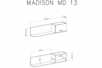 Półka wisząca Madison MD13 - 140 cm - biały / dąb biszkoptowy Półka wisząca z szafką Madison MD13 - biały / dąb biszkoptowy - wymiary