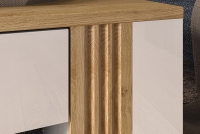 Stolik kawowy z szufladą i półkami Lipinz 10 - dąb castello / biały połysk ryflowane detale
