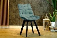 Krzesło tapicerowane Prato na drewnianych nogach - szałwia Cloud 33 / czarne nogi krzesło w kolorystyce szałwii