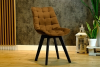 Krzesło tapicerowane Prato na drewnianych nogach - musztardowy Vena 2 / czarne nogi krzeslo musztardowe do jadalni