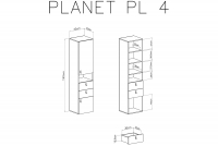 Regał Planet 4 L/P z szufladami 45 cm - biały lux / dąb / morski Regał dwudrzwiowy z szufladami i wnęką Planet 4 L/P - biały lux / dąb / morski - schemat