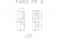 Regał Faro FR6 z szufladą 45 cm - biały lux / dąb artisan / szary Regał młodzieżowy dwudrzwiowy z półkami i szufladą Faro FR6 - biały lux / dąb artisan / szary - schemat