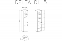 Regał młodzieżowy Delta DL5 z szufladą 45 cm - dąb / antracyt Regał młodzieżowy dwudrzwiowy z szufladą Delta DL5 - schemat