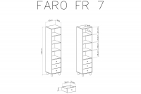 Regał Faro FR7 z szufladami 45 cm - biały lux / dąb artisan / szary Regał młodzieżowy z trzema szufladami Faro FR7 - biały lux / dąb artisan / szary - schemat