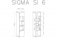 Regał młodzieżowy Sigma SI6 L/P - 45 cm - biały lux / beton / dąb Regał dwudrzwiowy z wnękami Sigma SI6 L/P do pokoju młodzieżowego - biały lux / beton / dąb - schemat