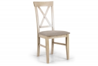 Krzesło drewniane z tapicerowanym siedziskiem i oparciem krzyżyk Retro - ciemny beż Gemma 11 / buk krzesło drewniane z oparciem krzyżyk