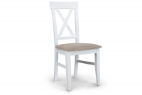 Krzesło drewniane z tapicerowanym siedziskiem i oparciem krzyżyk Retro - ciemny beż Gemma 11 / biały białe krzesło krzyżyk