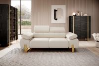 Sofa dwuosobowa z elektrycznie wysuwanym siedziskiem Verica II biała sofa ze złotymi nóżkami 