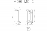 Szafa dwudrzwiowa z trzema wnękami i dwoma szufladami Mobi MO2 - biały / żółty wnętrze szafy mobi 2
