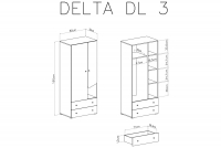 Szafa młodzieżowa Delta DL3 z szufladami 80 cm - dąb / antracyt Szafa młodzieżowa dwudrzwiowa Delta DL3 - dąb / antracyt - schemat