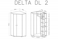 Szafa młodzieżowa Delta DL2 L/P - 90 cm - dąb / antracyt Szafa narożna Delta DL2 L/P - dąb / antracyt - schemat