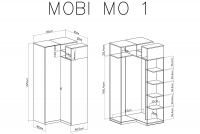 Szafa narożna Mobi MO1 - 90 cm - biały / turkus wnętrze szafy narożnej mobi