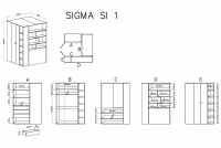 Narożna szafa Sigma SI1 L/P z półkami 135 cm - biały lux / beton / dąb Szafa narożna Sigma SI1 L/P - biały lux / beton / dąb - schemat