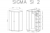 Szafa narożna Sigma SI2 L/P do pokoju młodzieżowego 90 cm - biały lux / beton / dąb Szafa narożna Sigma SI2 L/P do pokoju młodzieżowego - biały lux / beton / dąb - schemat