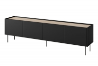 Czterodrzwiowa szafka RTV Desin z ukrytą szufladą na metalowych nogach 220 cm - czarny mat / dąb nagano czarna szafka rtv czterodrzwiowa