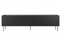 Czterodrzwiowa szafka RTV Desin z ukrytą szufladą na metalowych nogach 220 cm - czarny mat / dąb nagano czarna szafka rtv na nóżkach