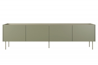Czterodrzwiowa szafka RTV Desin z ukrytą szufladą na metalowych nogach 220 cm - oliwka / dąb nagano zielona szafka rtv na nóżkach