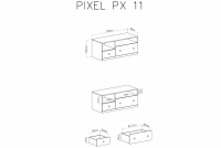 Szafka RTV Pixel 11 z szufladami 120 cm - dąb biszkoptowy / biały lux / szary Szafka RTV Pixel 11 - dąb biszkoptowy/biały lux/szary - wymiary