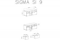 Szafka RTV Sigma SI9 do pokoju młodzieżowego 120 cm - biały lux / beton / dąb Szafka RTV Sigma SI9 do pokoju młodzieżowego - biały lux / beton / dąb - schemat