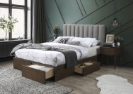 Tapicerowane łóżko z szufladami Gorashi 160x200 - popielaty / orzech tapicerowane łóżko z szufladami gorashi 160x200 - popielaty / orzech