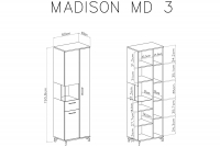 Witryna Madison MD3 - 60 cm - biały / dąb biszkoptowy Witryna trzydrzwiowa Madison MD3 - biały / dąb biszkoptowy - wymiary