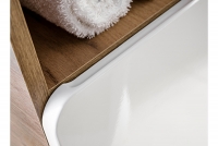 Wysoka szafka łazienkowa Aruba 804 z koszem na pranie 35 cm - biały połysk/dąb złoty froWysoka szafka łazienkowa Aruba z koszem na pranie 35 cm - biały połysk