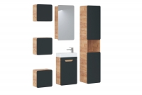 Wysoka szafka do łazienki Aruba Cosmos 800 - Dąb Artisan / Czarny mat wiszące meble z lustrem 