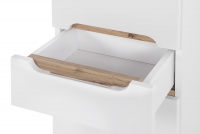 Wysoka szafka dwudrzwiowa z szufladą do łazienki Bali 35 cm - biały połysk/dąb wotan szuflada w szafce 